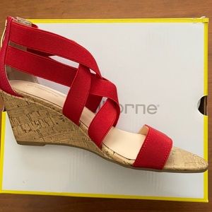 Red Liz Claiborne Open Toe Wedge - size 7.5M